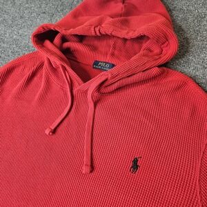 Polo‎ Ralph Lauren Waffle Knit Pullover Hoodie Size Large Red Longsleeve